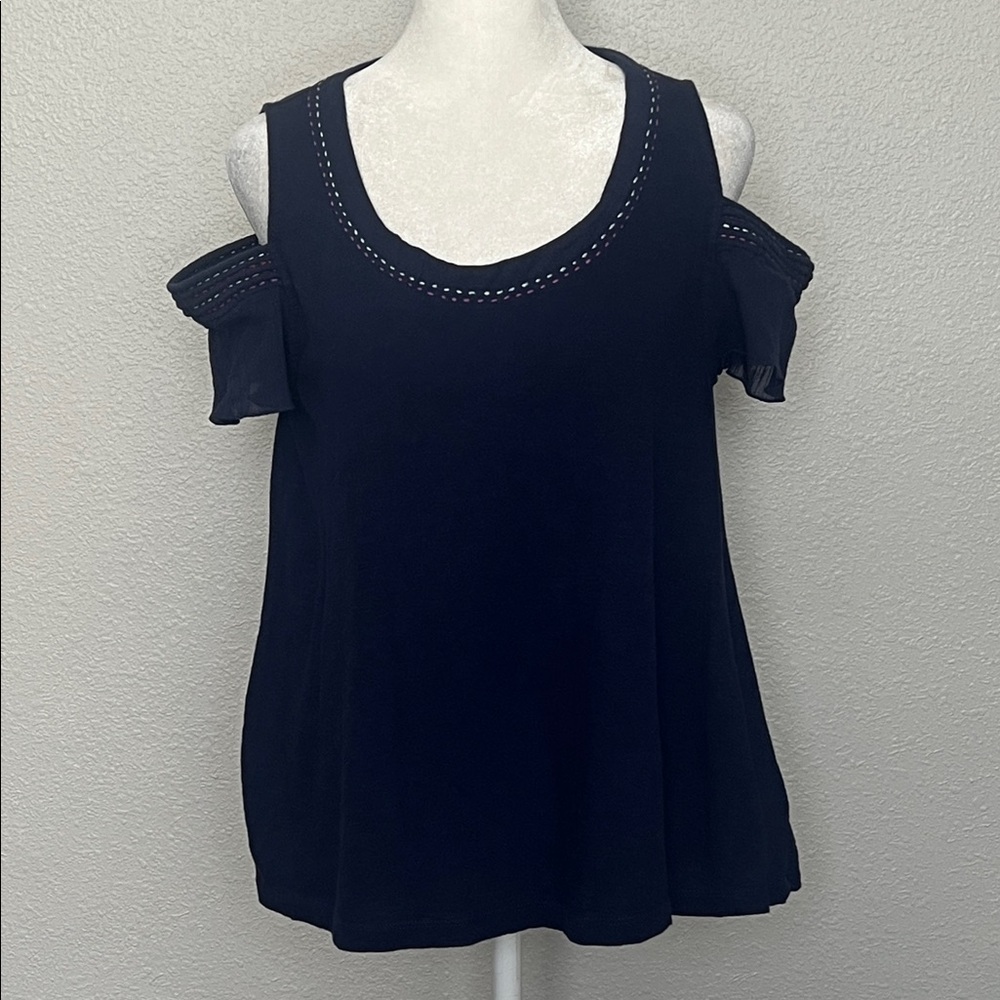 Anthropologie Akemi + Kim Cold Shoulder Swing Top Blue Size XS